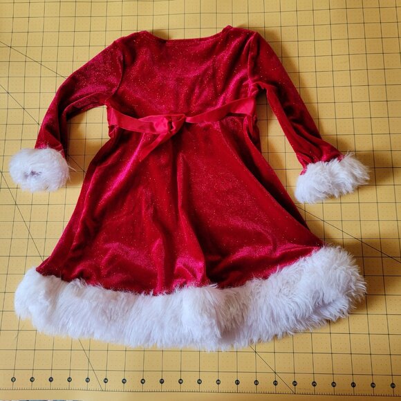 Bonnie Baby Red Sparkly Holiday Dress with Faux Fur White Trim Size 18 Months - Picture 2 of 4